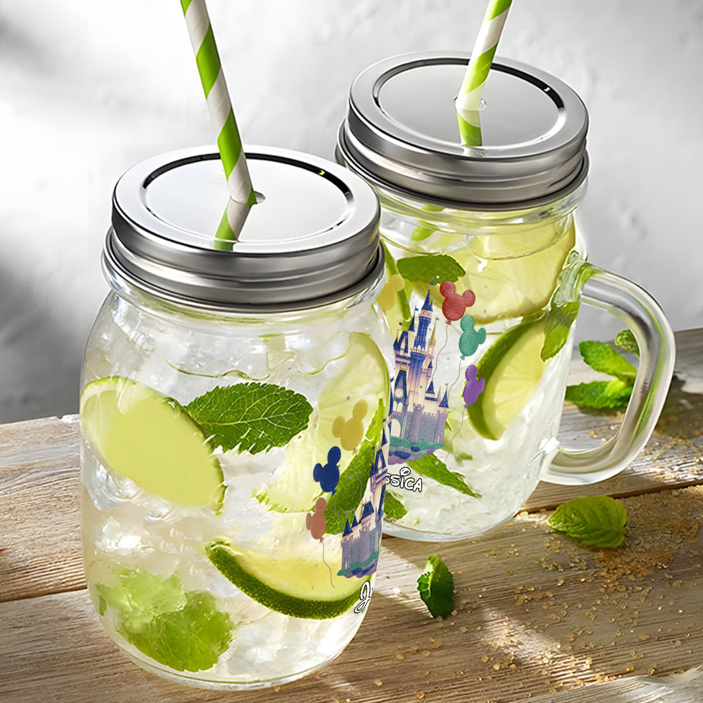 Personalized Mason Jar Cup with Magical Castle Design for Kids Mason Jar Cup GradoCreations