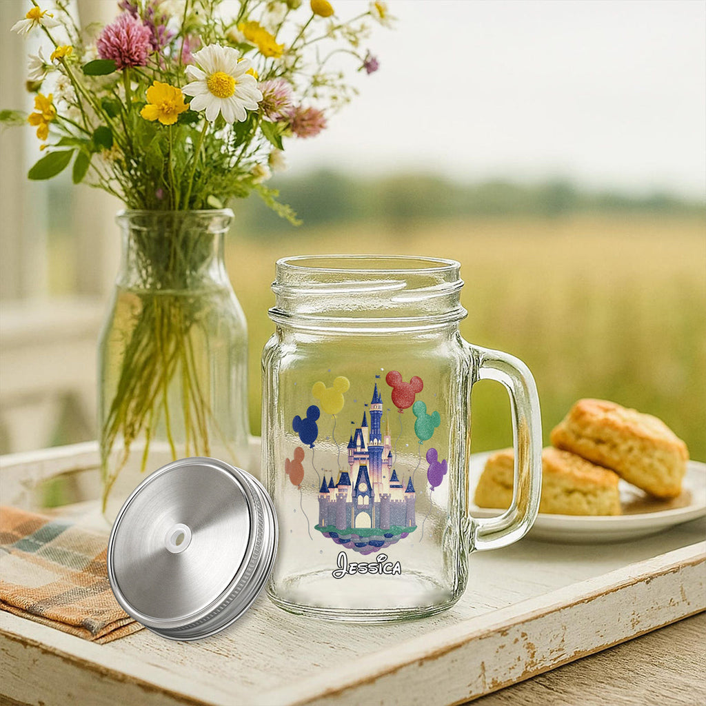 Personalized Mason Jar Cup with Magical Castle Design for Kids Mason Jar Cup GradoCreations