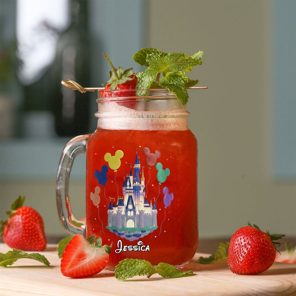 Personalized Mason Jar Cup with Magical Castle Design for Kids Mason Jar Cup GradoCreations