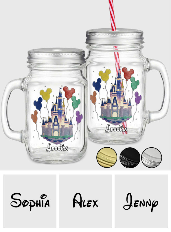 Personalized Mason Jar Cup with Magical Castle Design for Kids Mason Jar Cup GradoCreations