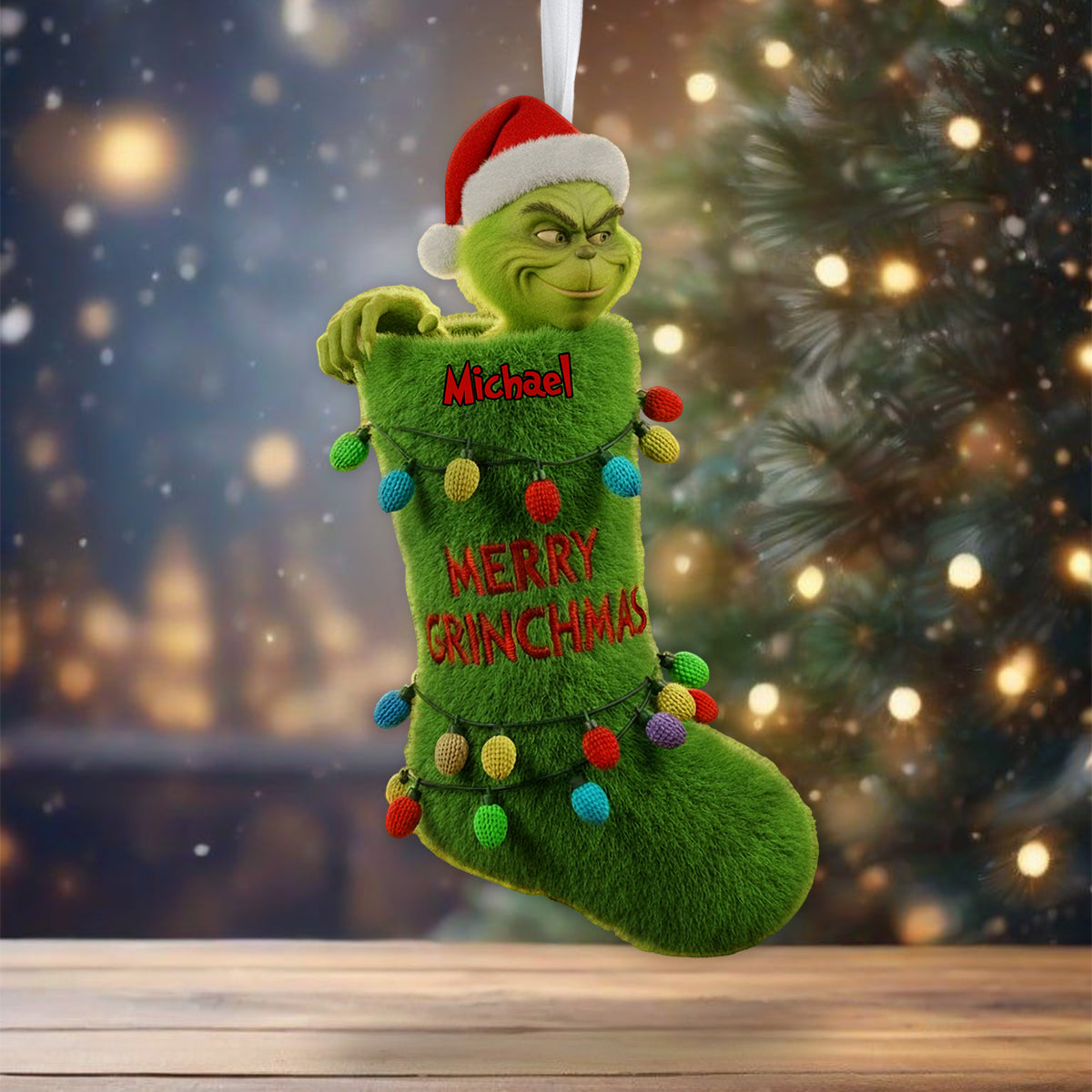 Personalized Merry Grinchmas Shaped Christmas Stocking for Kids Shaped Christmas Stocking GradoCreations