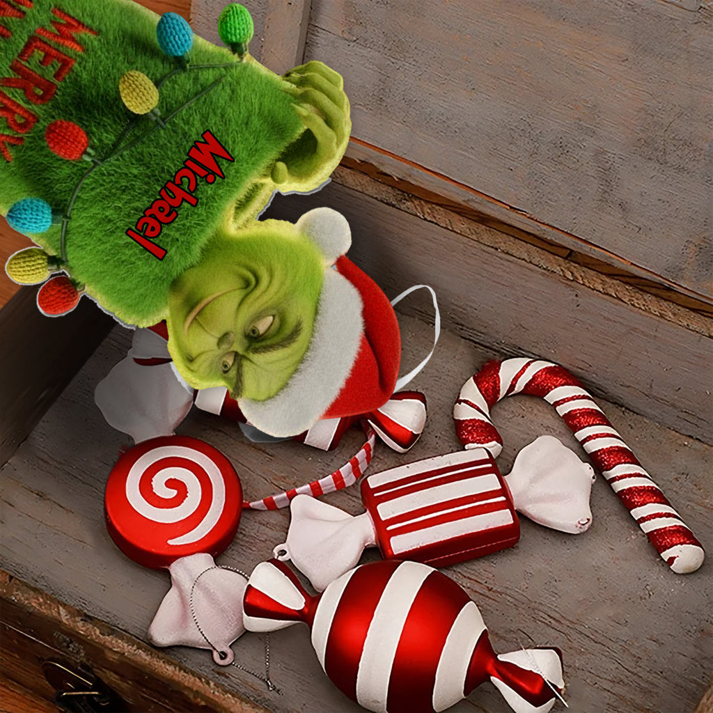 Personalized Merry Grinchmas Shaped Christmas Stocking for Kids Shaped Christmas Stocking GradoCreations