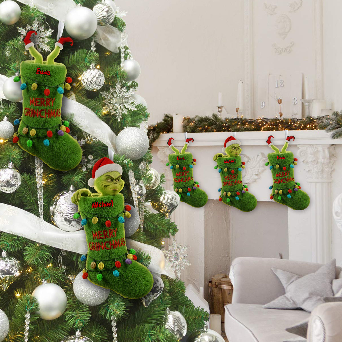 Personalized Merry Grinchmas Shaped Christmas Stocking for Kids Shaped Christmas Stocking GradoCreations