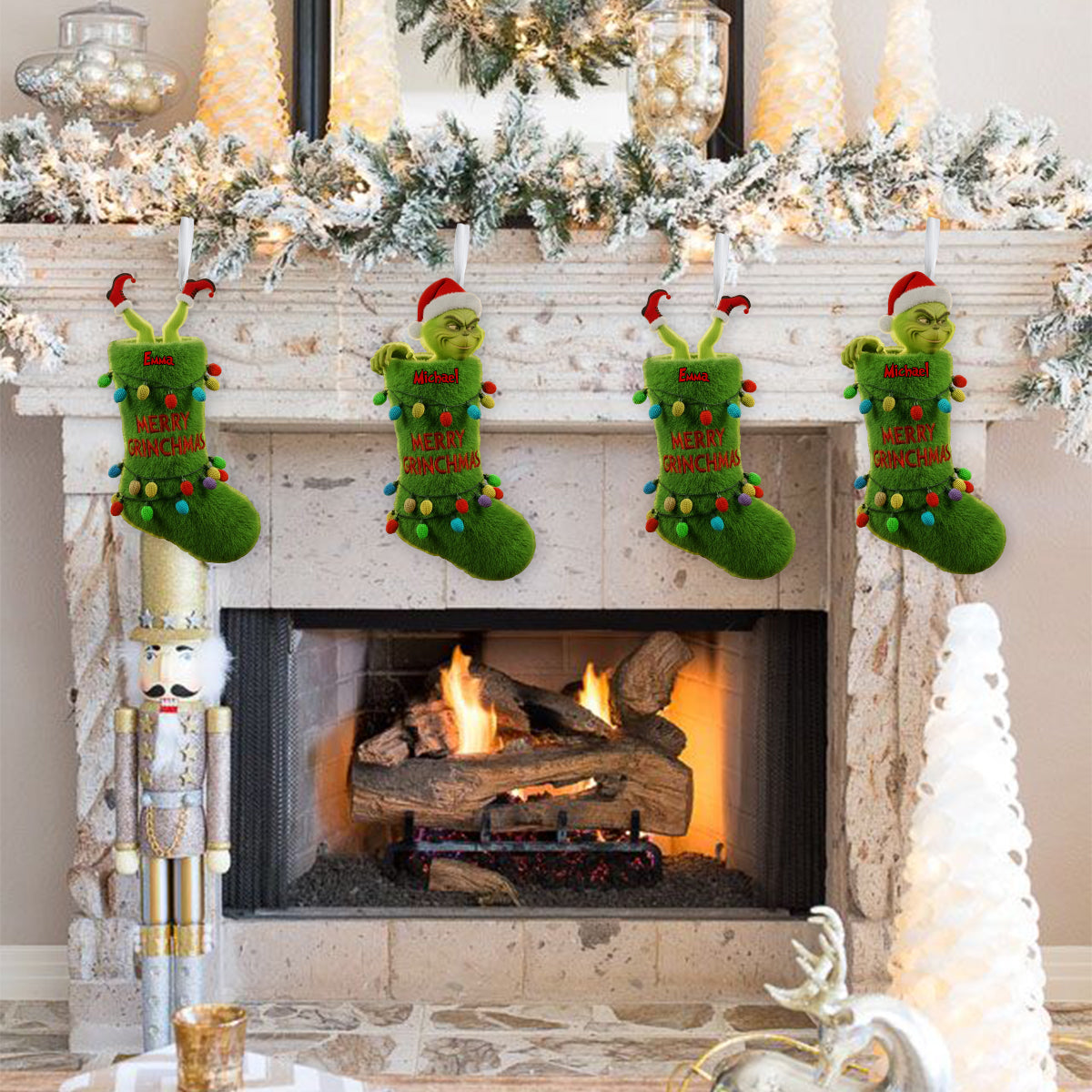 Personalized Merry Grinchmas Shaped Christmas Stocking for Kids Shaped Christmas Stocking GradoCreations