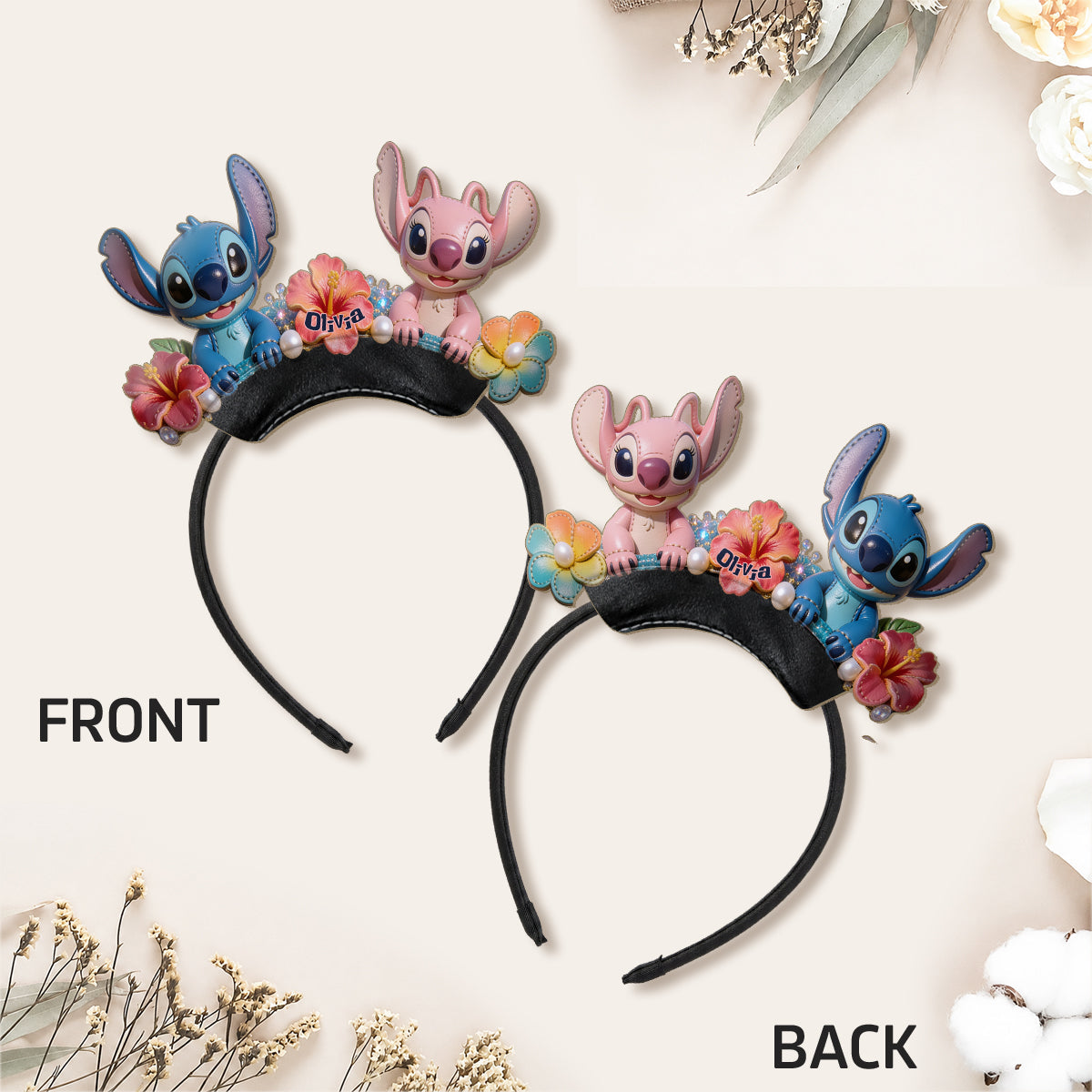 Personalized Floral Ohana Shaped Leather Headband for Kids & Adults Shaped Leather Headband GradoCreations