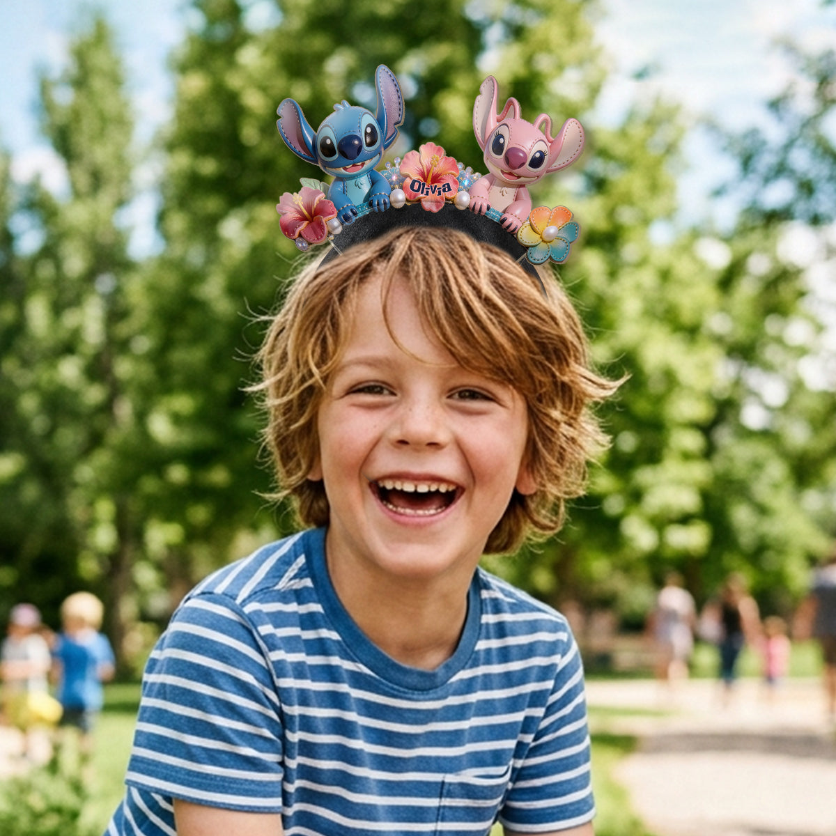 Personalized Floral Ohana Shaped Leather Headband for Kids & Adults Shaped Leather Headband GradoCreations