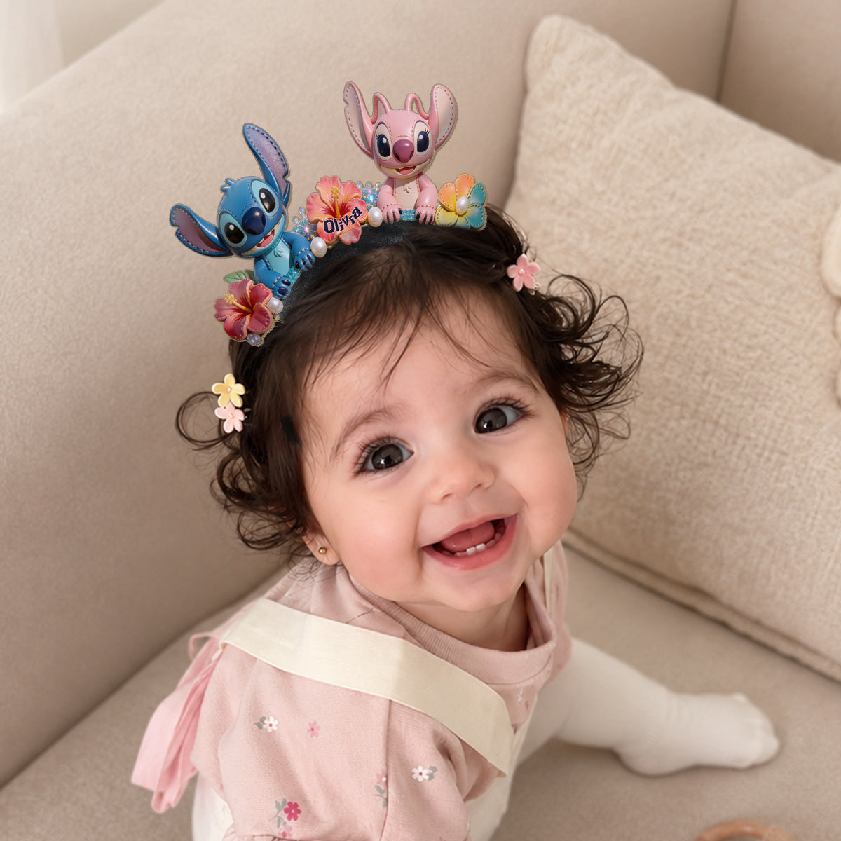 Personalized Floral Ohana Shaped Leather Headband for Kids & Adults Shaped Leather Headband GradoCreations