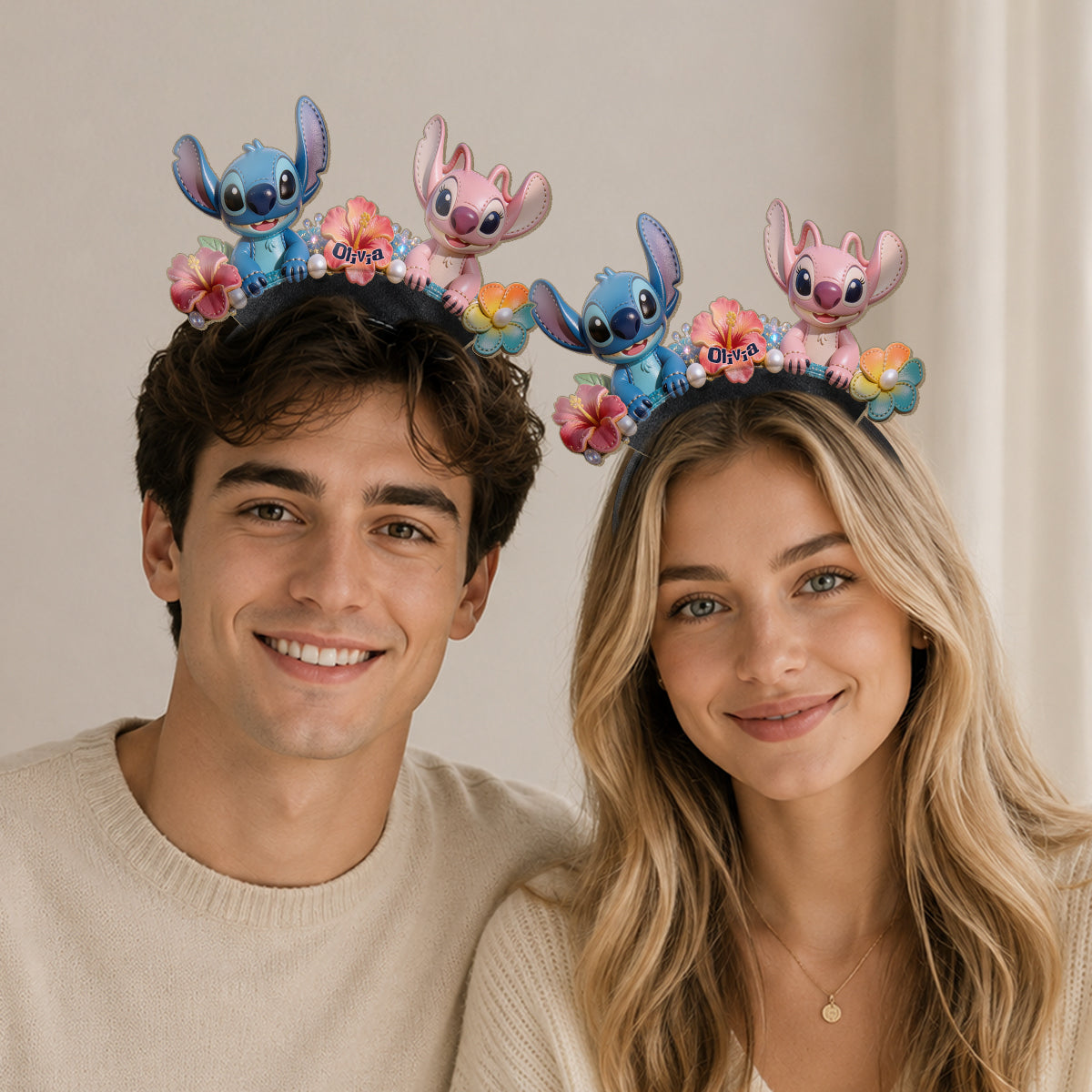 Personalized Floral Ohana Shaped Leather Headband for Kids & Adults Shaped Leather Headband GradoCreations