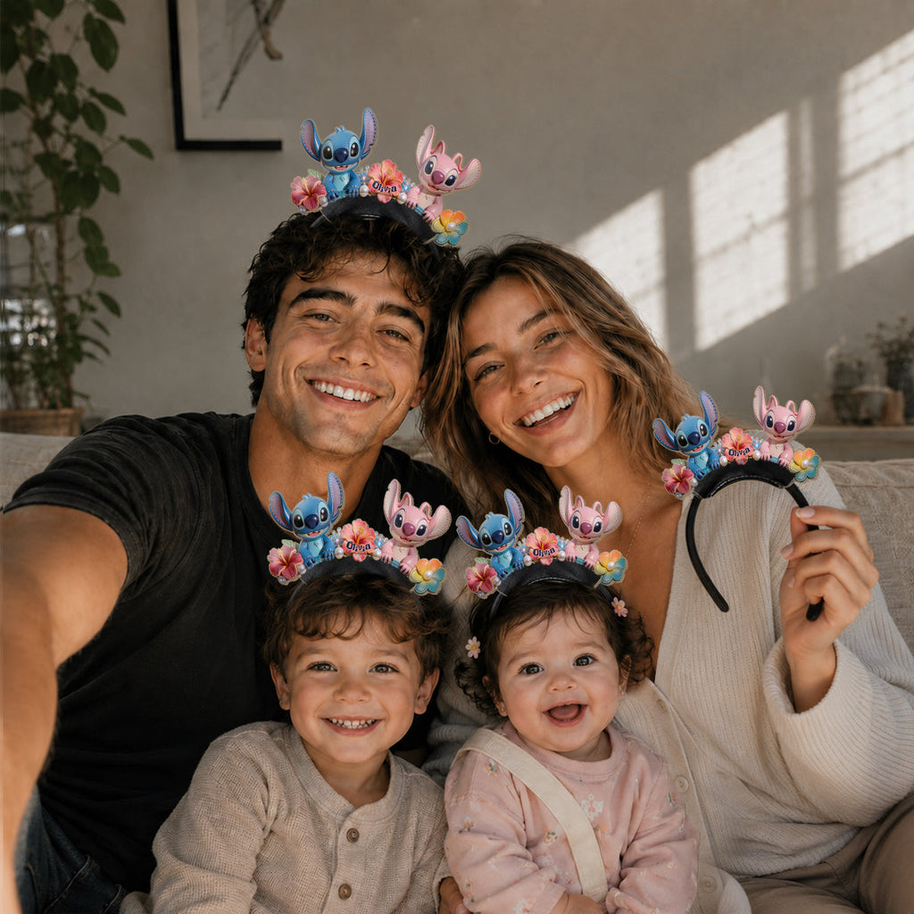Personalized Floral Ohana Shaped Leather Headband for Kids & Adults Shaped Leather Headband GradoCreations