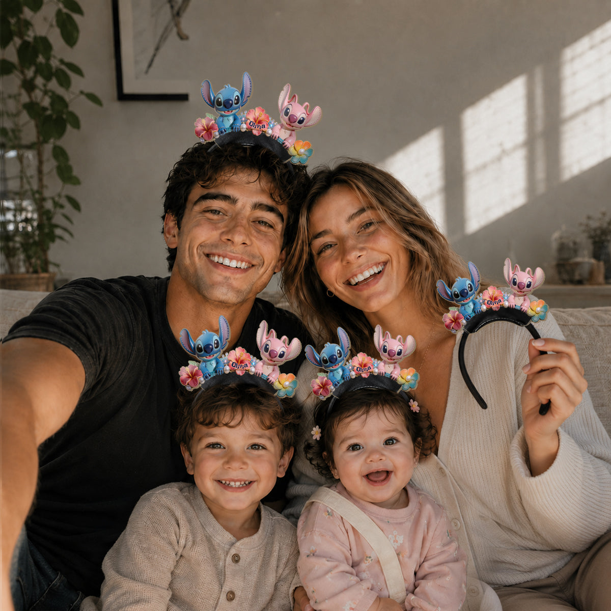 Personalized Floral Ohana Shaped Leather Headband for Kids & Adults Shaped Leather Headband GradoCreations