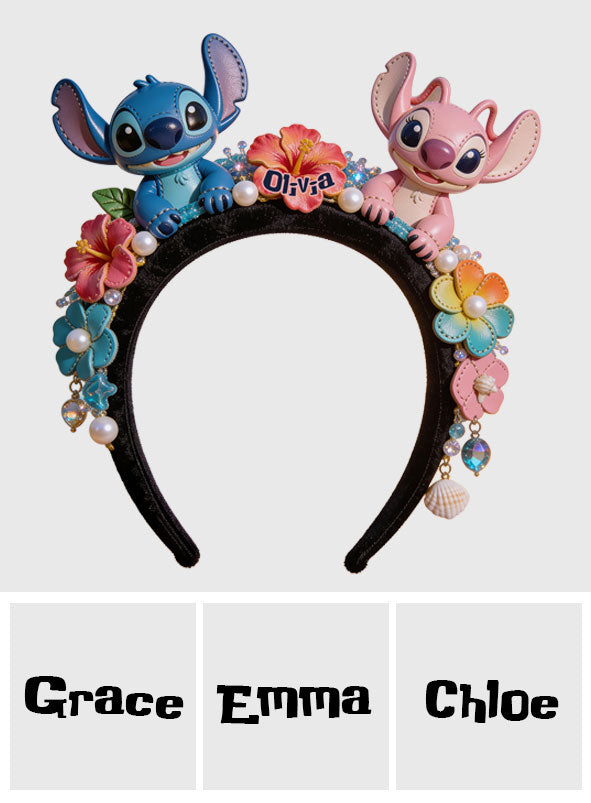 Personalized Floral Ohana Shaped Leather Headband for Kids & Adults Shaped Leather Headband GradoCreations