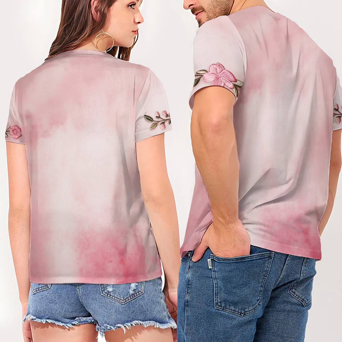 Personalized Floral V-Neck T-Shirt with Winnie the Pooh Design for Bridesmaids Fully Printed V-Neck T-Shirt GradoCreations