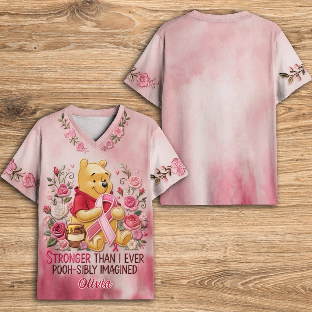 Personalized Floral V-Neck T-Shirt with Winnie the Pooh Design for Bridesmaids Fully Printed V-Neck T-Shirt GradoCreations