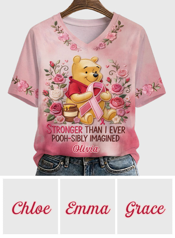 Personalized Floral V-Neck T-Shirt with Winnie the Pooh Design for Bridesmaids Fully Printed V-Neck T-Shirt GradoCreations