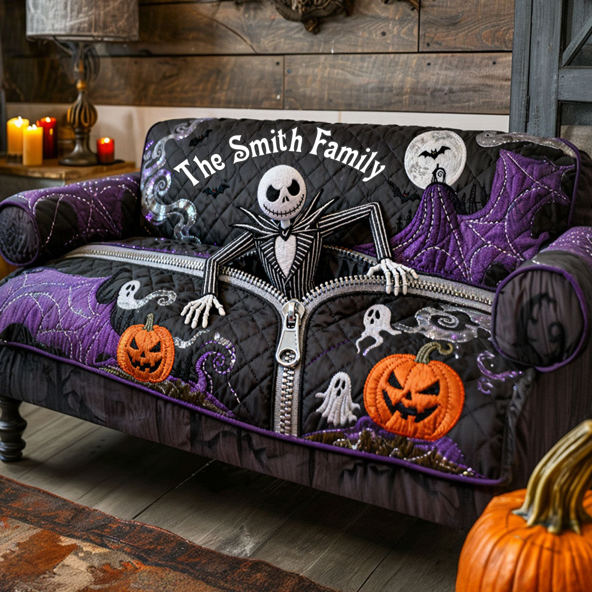 Personalized Nightmare Quilted Couch Cover Custom Family Name Quilted Sofa/Couch Cover GradoCreations