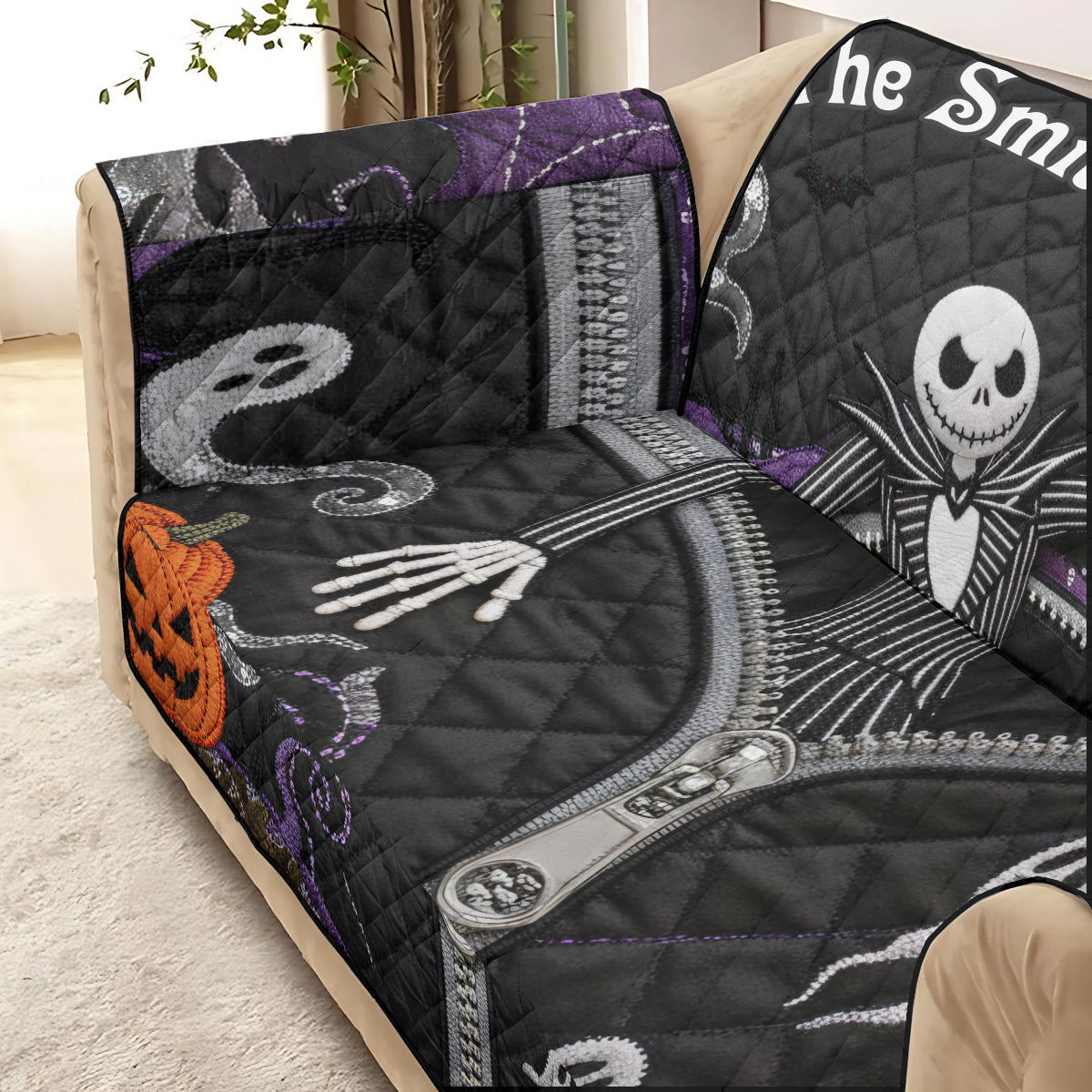 Personalized Nightmare Quilted Couch Cover Custom Family Name Quilted Sofa/Couch Cover GradoCreations
