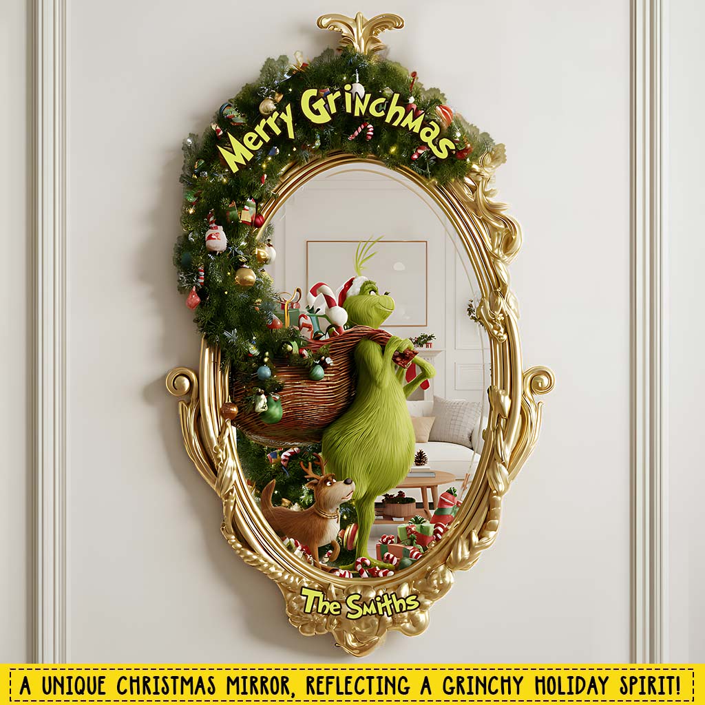 Personalized Merry Grinchmas Wall Hanging Mirror Christmas Gift Wall Hanging Mirror GradoCreations