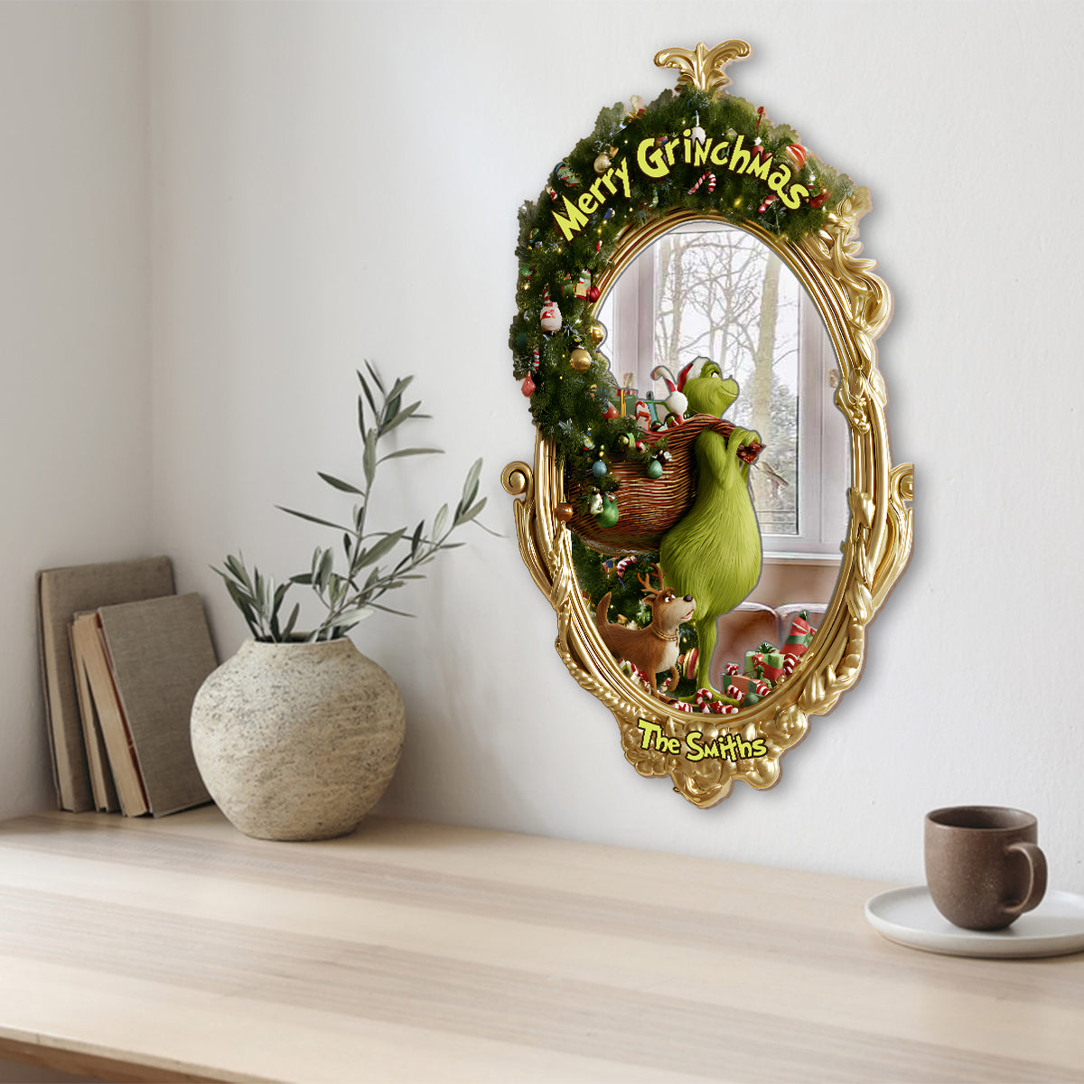 Personalized Merry Grinchmas Wall Hanging Mirror Christmas Gift Wall Hanging Mirror GradoCreations