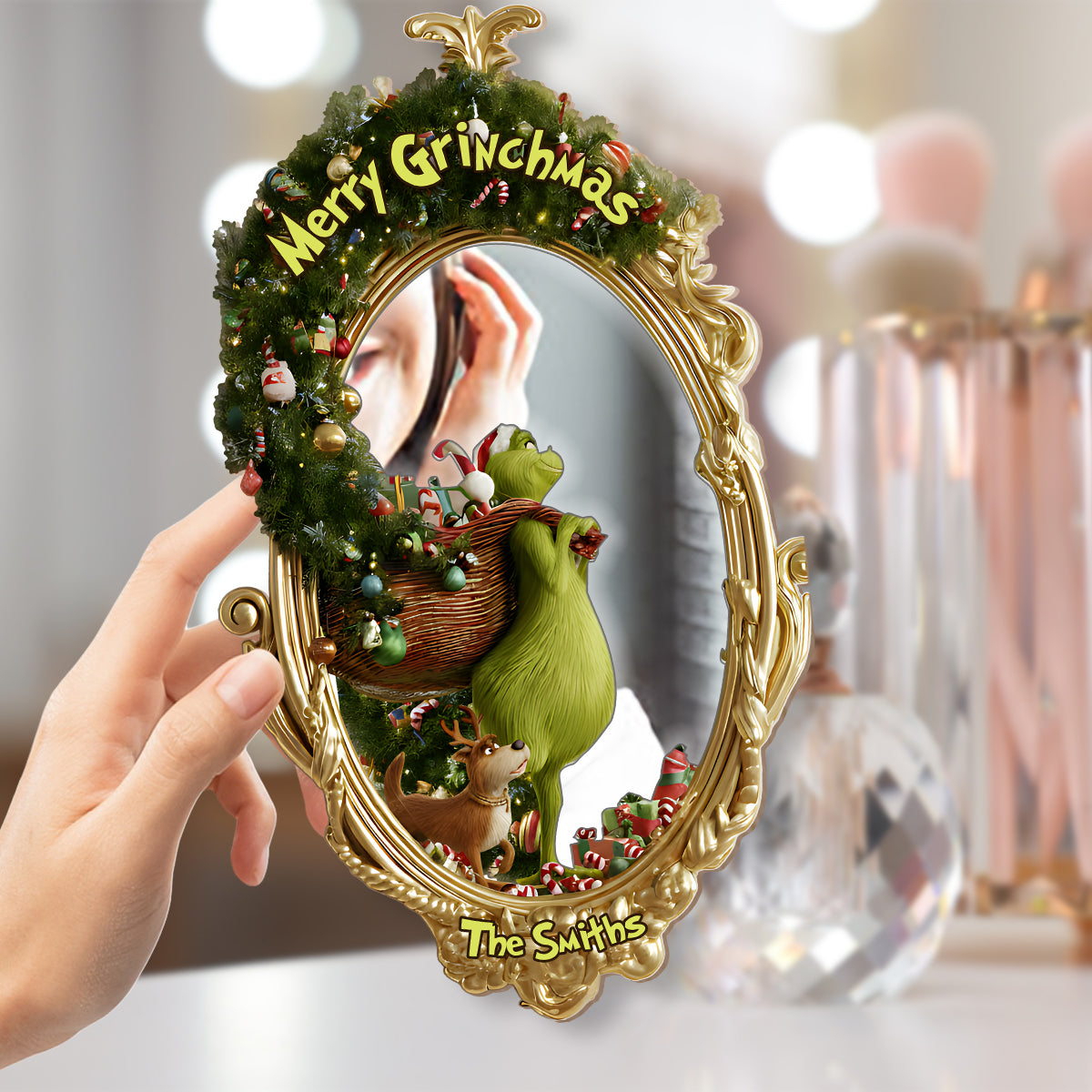 Personalized Merry Grinchmas Wall Hanging Mirror Christmas Gift Wall Hanging Mirror GradoCreations