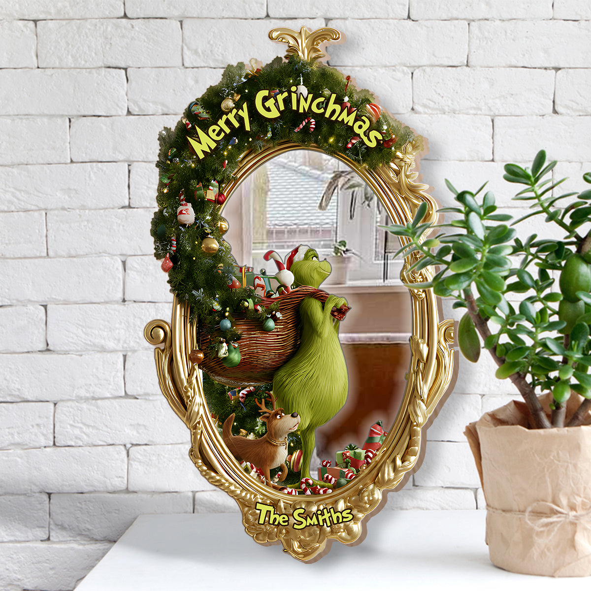 Personalized Merry Grinchmas Wall Hanging Mirror Christmas Gift Wall Hanging Mirror GradoCreations