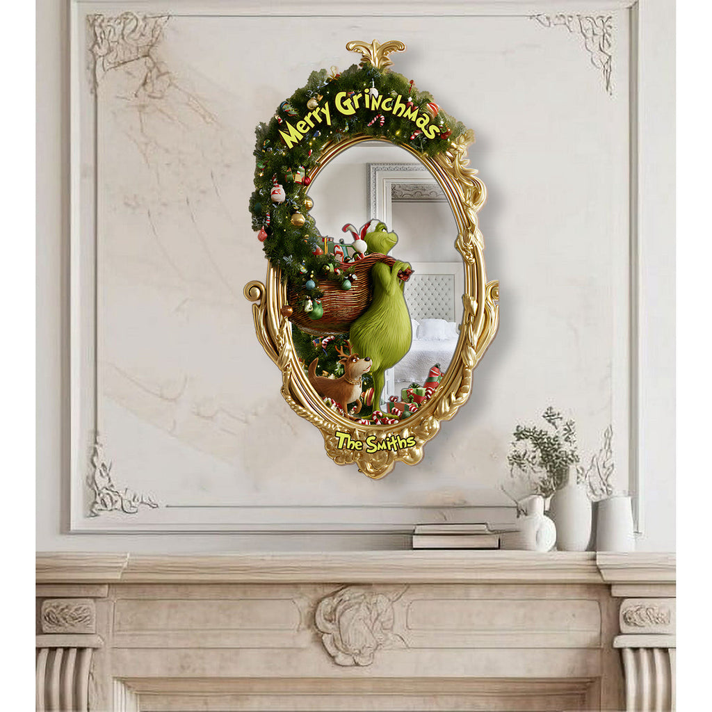 Personalized Merry Grinchmas Wall Hanging Mirror Christmas Gift Wall Hanging Mirror GradoCreations