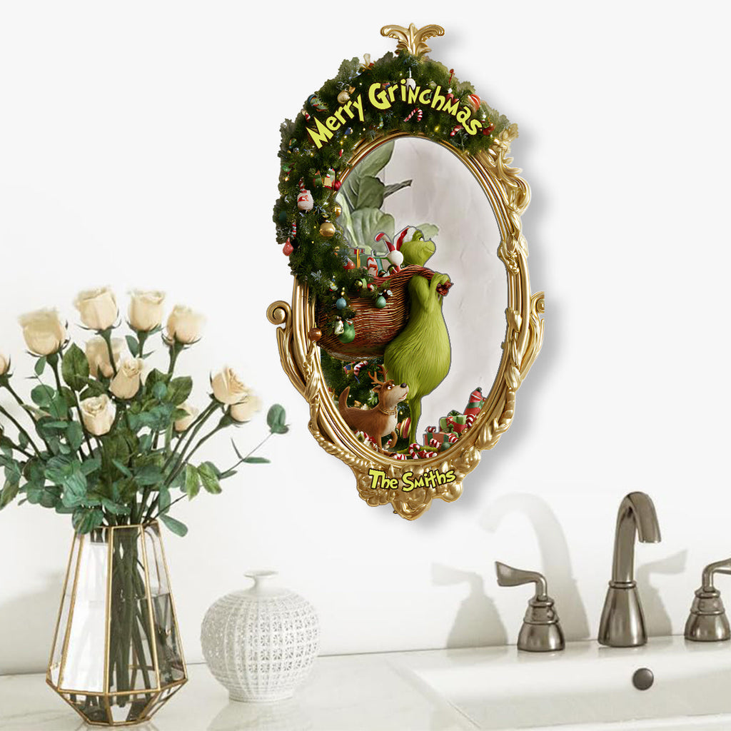 Personalized Merry Grinchmas Wall Hanging Mirror Christmas Gift Wall Hanging Mirror GradoCreations