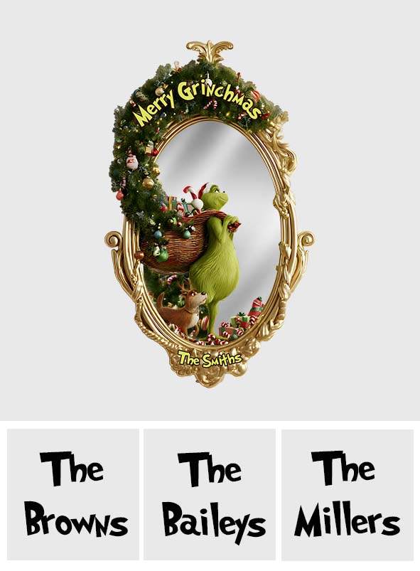 Personalized Merry Grinchmas Wall Hanging Mirror Christmas Gift Wall Hanging Mirror GradoCreations