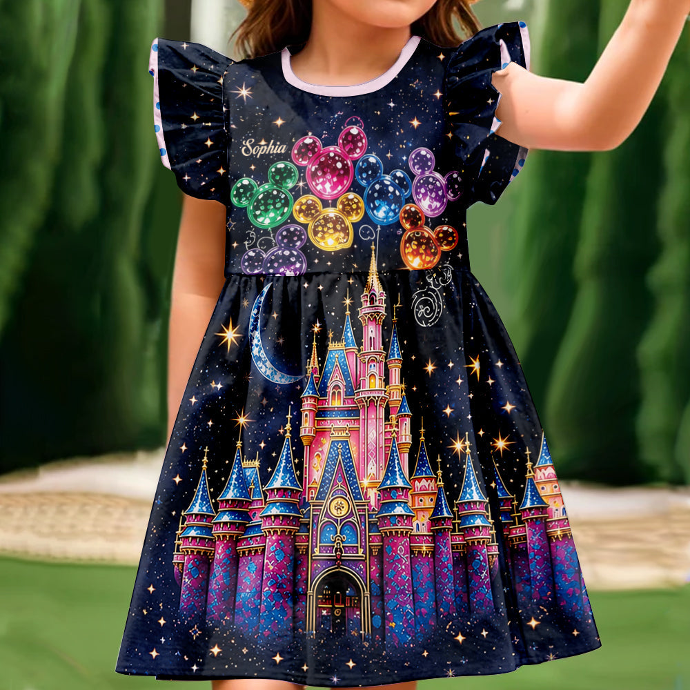 Personalized Magical Castle Kid Ruffle Sleeve Dress Gift Kid Ruffle Sleeve Dress GradoCreations