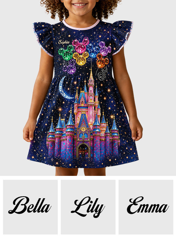 Personalized Magical Castle Kid Ruffle Sleeve Dress Gift Kid Ruffle Sleeve Dress GradoCreations