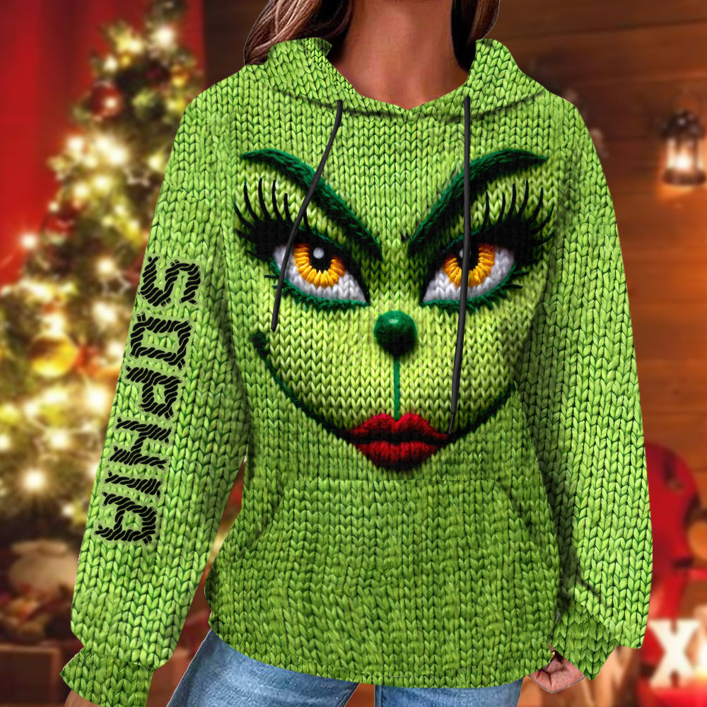 Personalized Grinch Waffle Hoodie Custom Name Gift for Christmas Waffle Hoodie GradoCreations