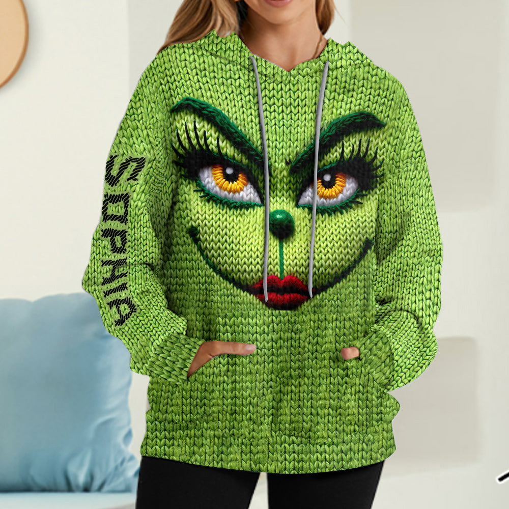 Personalized Grinch Waffle Hoodie Custom Name Gift for Christmas Waffle Hoodie GradoCreations