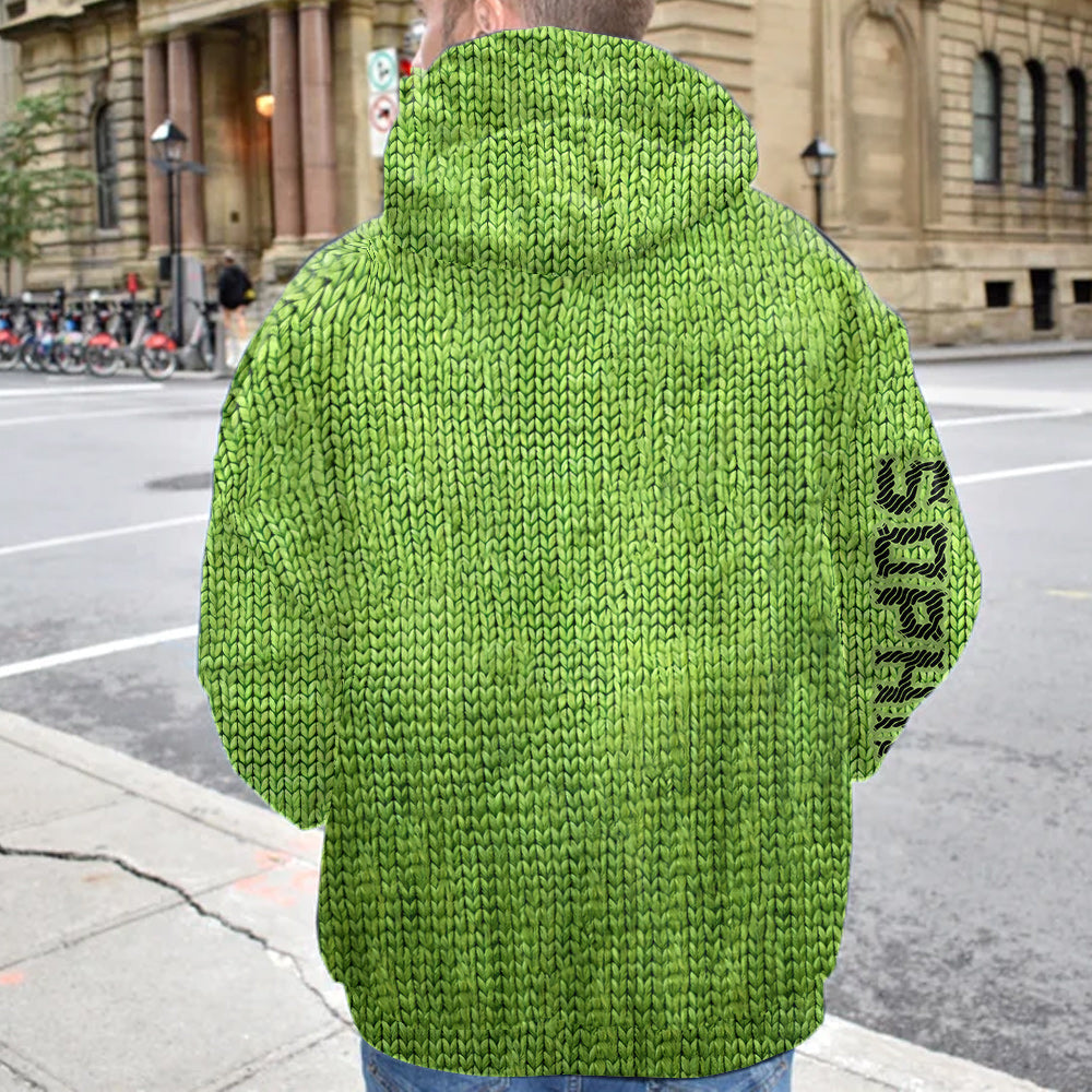 Personalized Grinch Waffle Hoodie Custom Name Gift for Christmas Waffle Hoodie GradoCreations