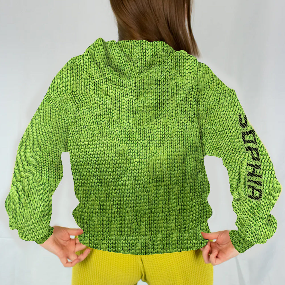 Personalized Grinch Waffle Hoodie Custom Name Gift for Christmas Waffle Hoodie GradoCreations