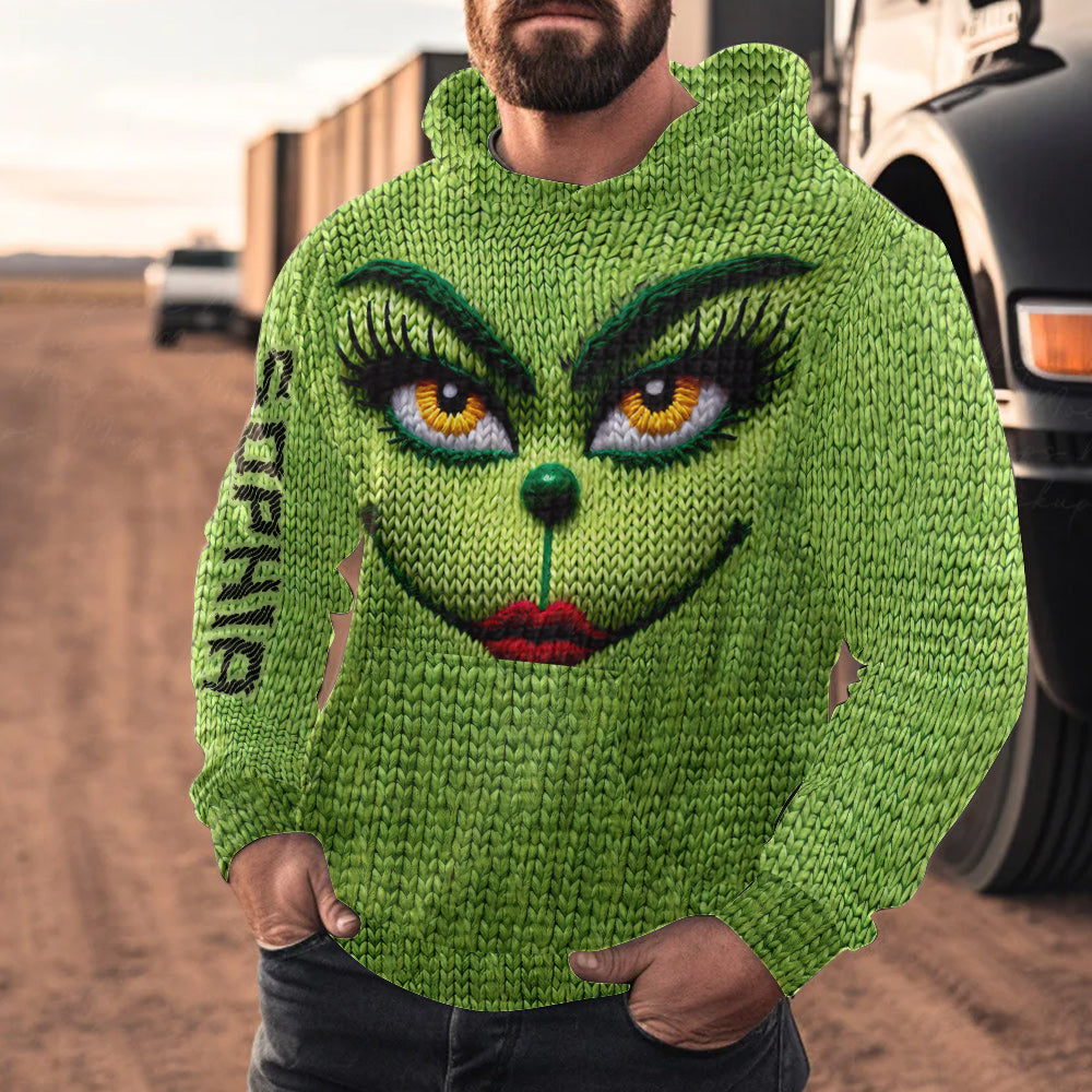 Personalized Grinch Waffle Hoodie Custom Name Gift for Christmas Waffle Hoodie GradoCreations