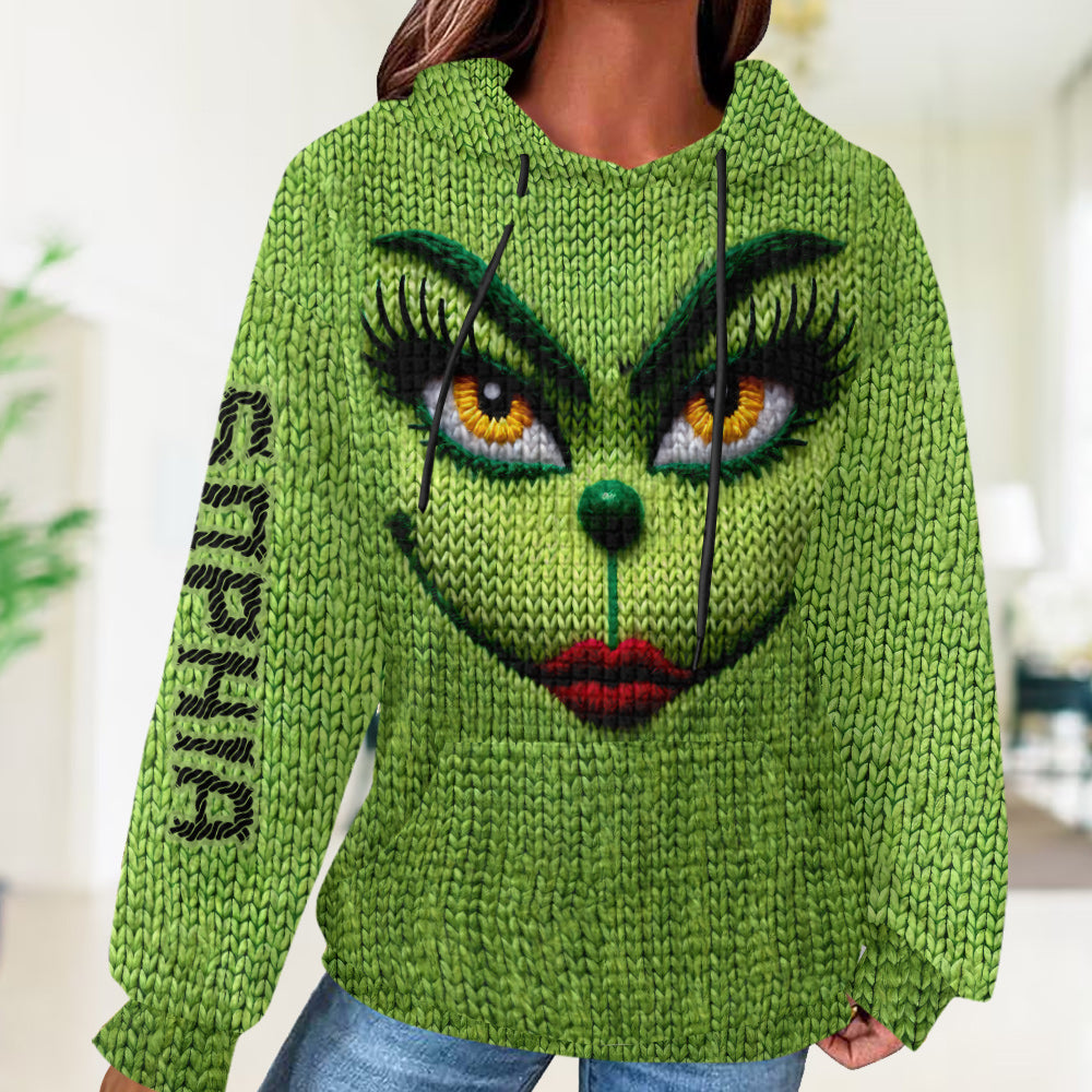 Personalized Grinch Waffle Hoodie Custom Name Gift for Christmas Waffle Hoodie GradoCreations