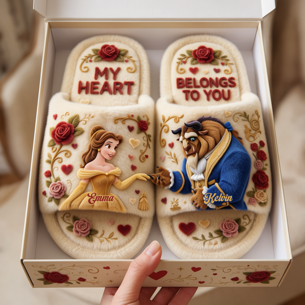 Personalized Beauty and the Beast Open-Toe Slippers Gift for Couples Open-Toe Slippers GradoCreations