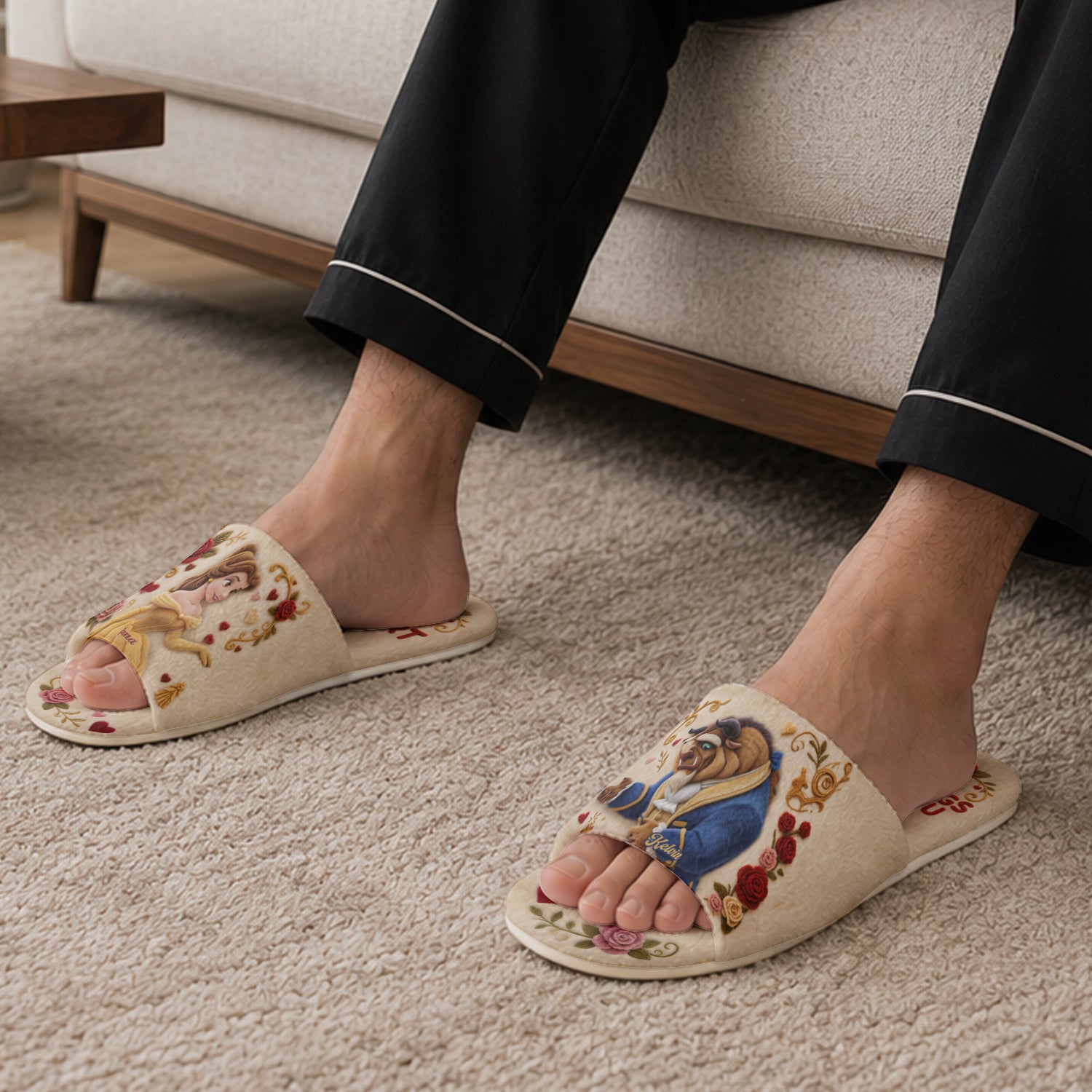 Personalized Beauty and the Beast Open-Toe Slippers Gift for Couples Open-Toe Slippers GradoCreations