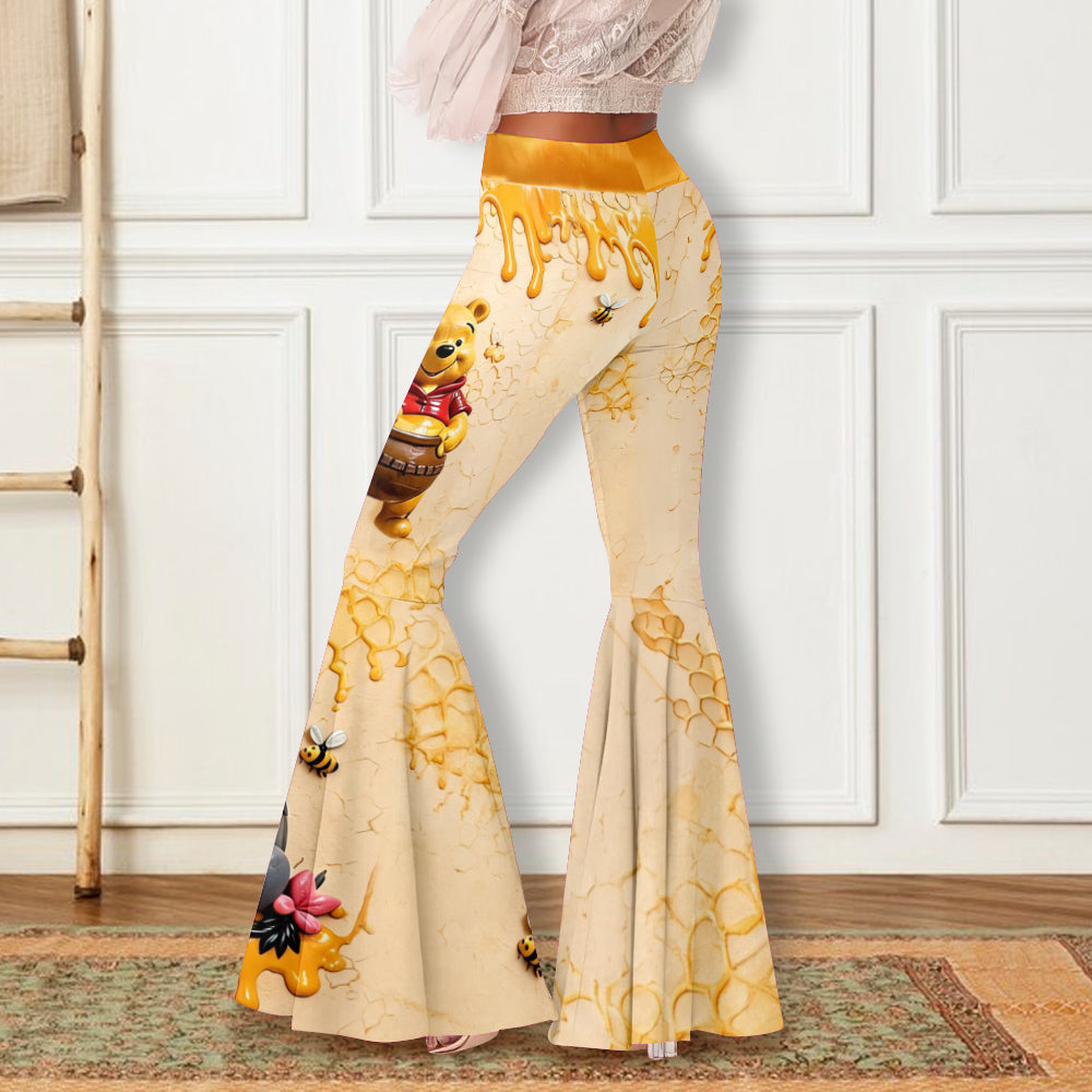 Personalized Flare Leggings with Disney Honey Bear Theme for Women Flare Leggings GradoCreations