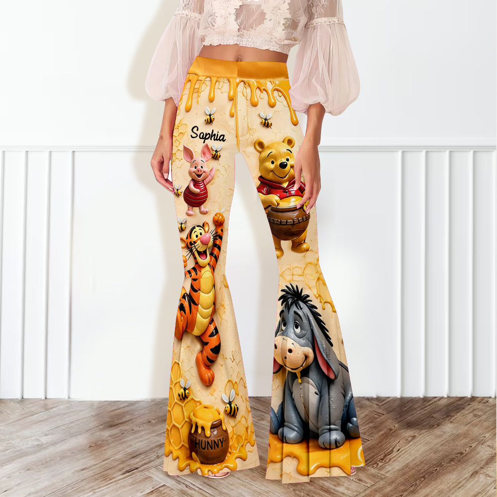 Personalized Flare Leggings with Disney Honey Bear Theme for Women Flare Leggings GradoCreations