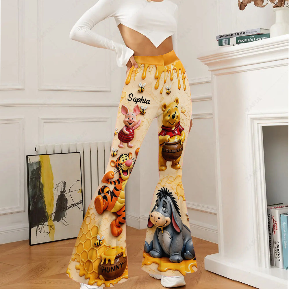 Personalized Flare Leggings with Disney Honey Bear Theme for Women Flare Leggings GradoCreations