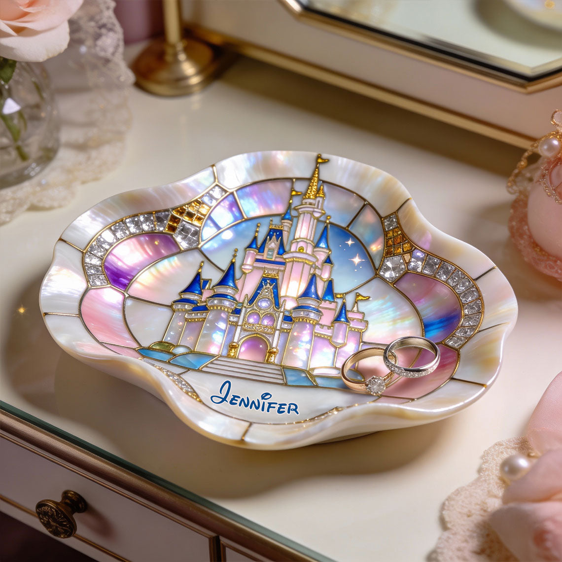 Personalized Acrylic Catch-All Tray with Magical Castle Design Catch-All Tray GradoCreations