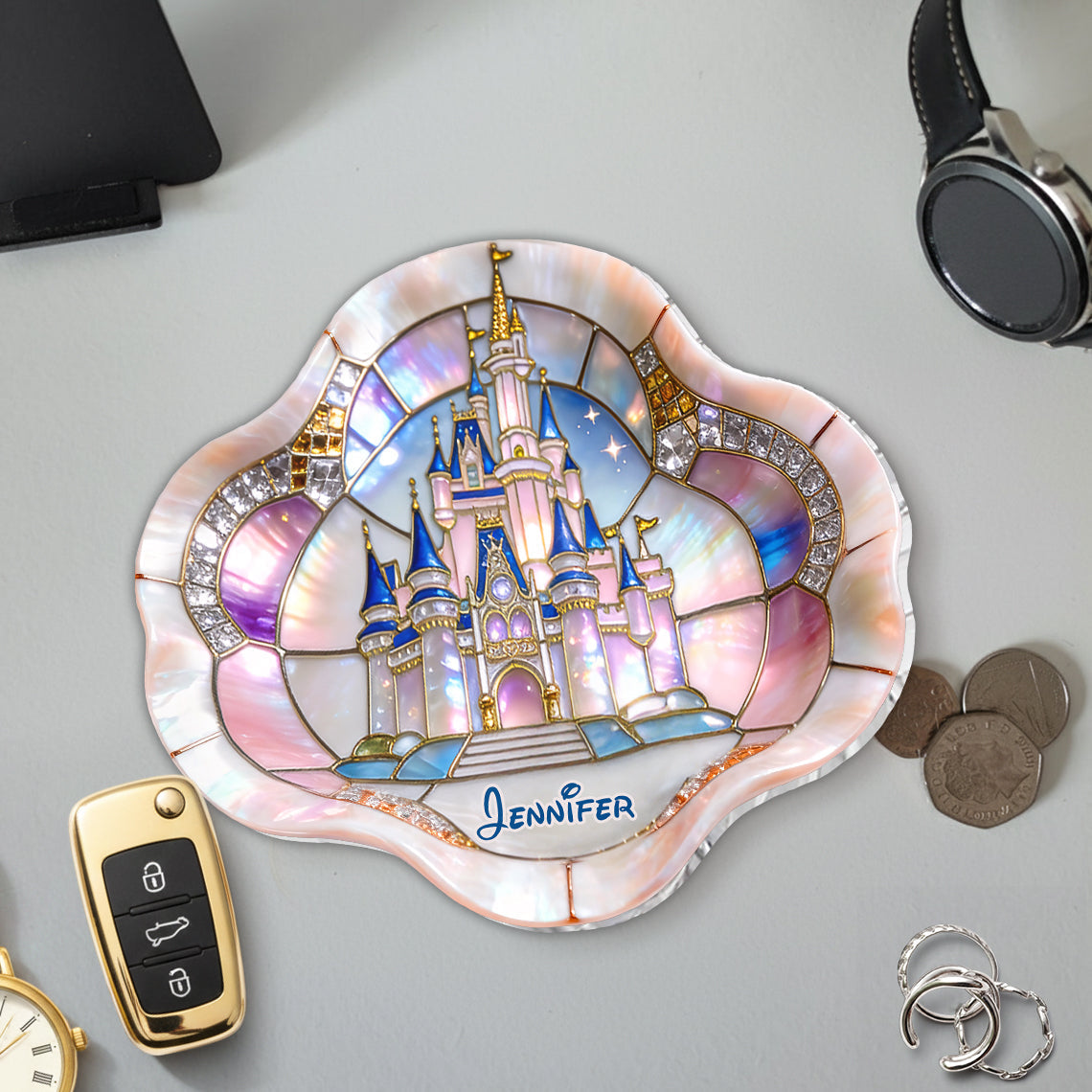 Personalized Acrylic Catch-All Tray with Magical Castle Design Catch-All Tray GradoCreations