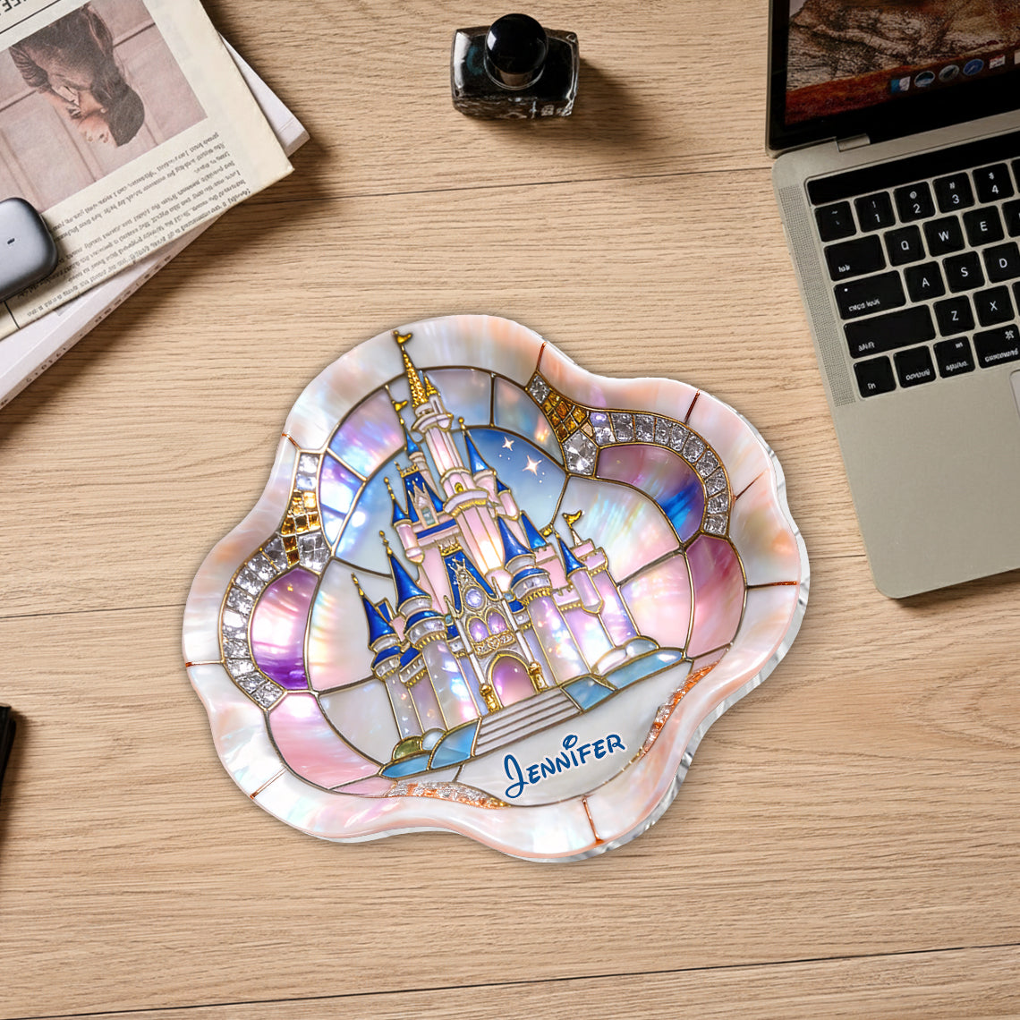 Personalized Acrylic Catch-All Tray with Magical Castle Design Catch-All Tray GradoCreations