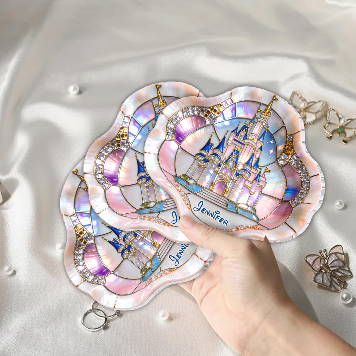 Personalized Acrylic Catch-All Tray with Magical Castle Design Catch-All Tray GradoCreations