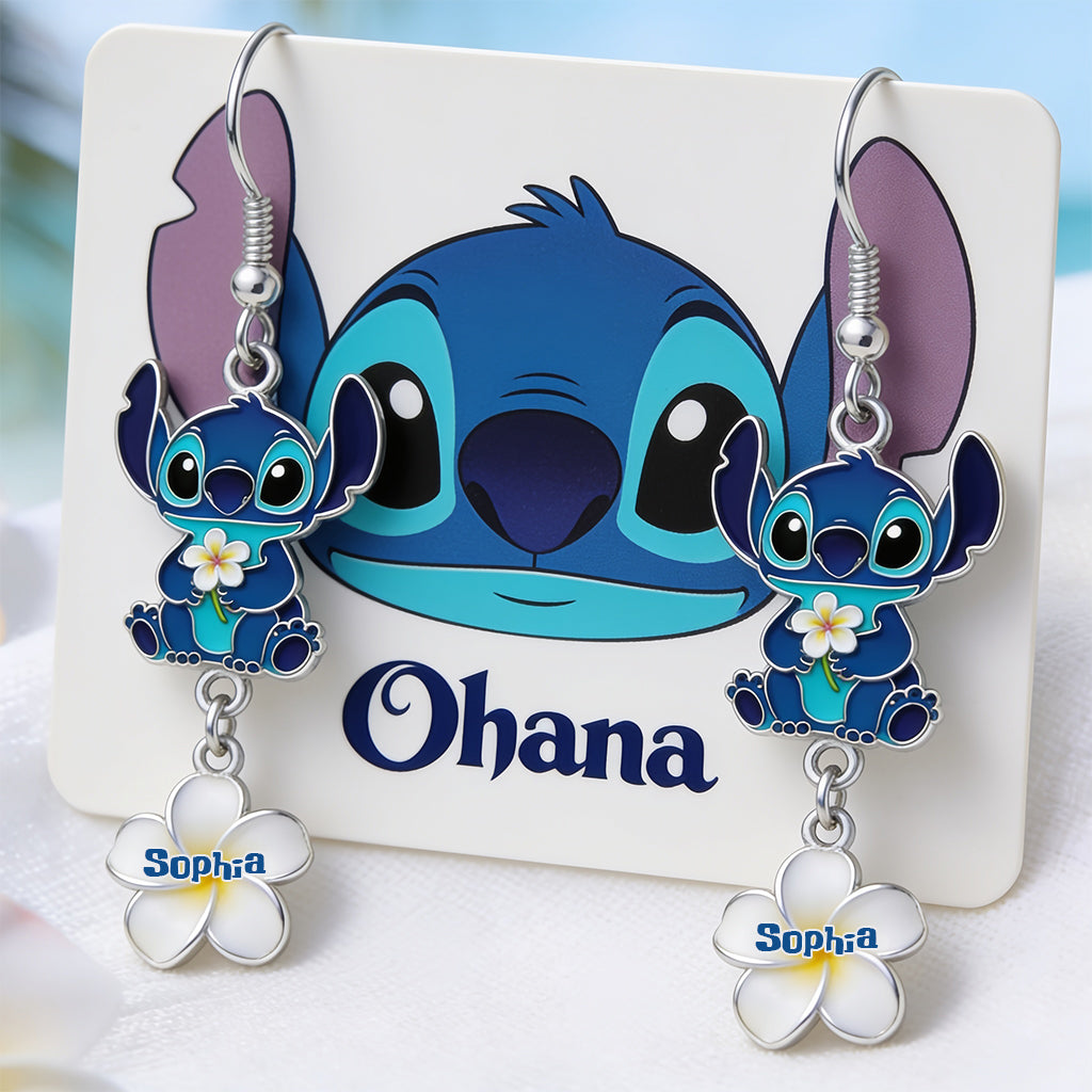 Personalized Ohana Earrings with Card Custom Name Gift Earrings With Card GradoCreations