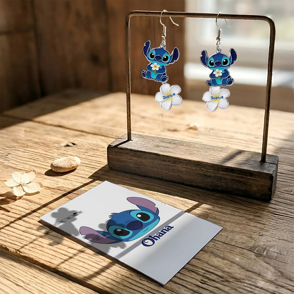 Personalized Ohana Earrings with Card Custom Name Gift Earrings With Card GradoCreations