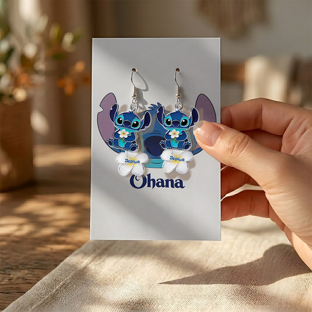 Personalized Ohana Earrings with Card Custom Name Gift Earrings With Card GradoCreations