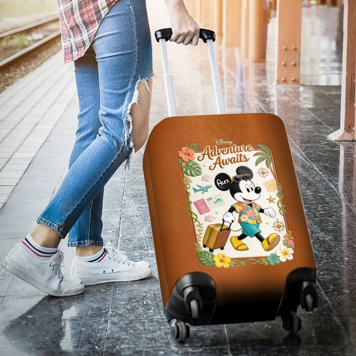 Personalized Adventure Awaits Mouse Luggage Cover for Travel Luggage Cover GradoCreations