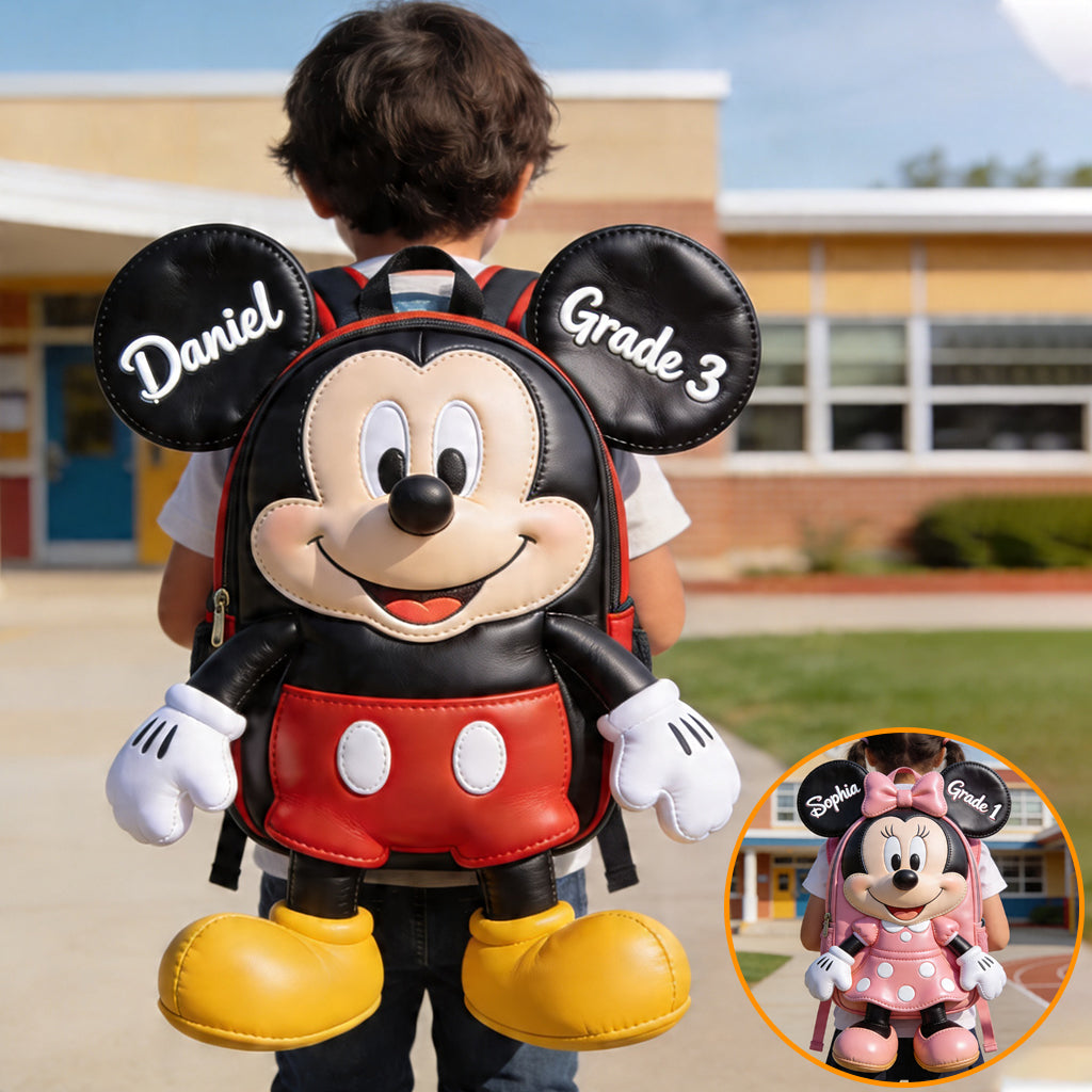 Personalized Mickey Mouse Shaped Backpack for Kids - Custom Name Gift Changeable Leather Patch Backpack GradoCreations