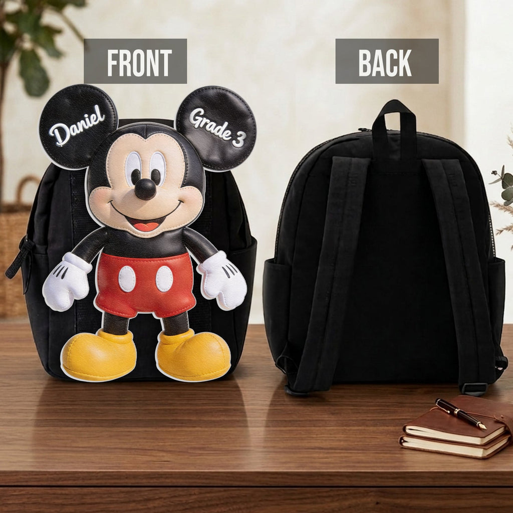 Personalized Mickey Mouse Shaped Backpack for Kids - Custom Name Gift Changeable Leather Patch Backpack GradoCreations